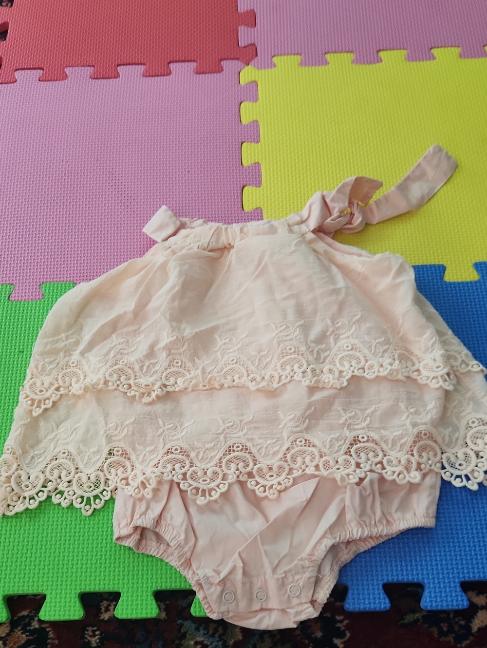Baby Girls Pink Lace Tiered Romper